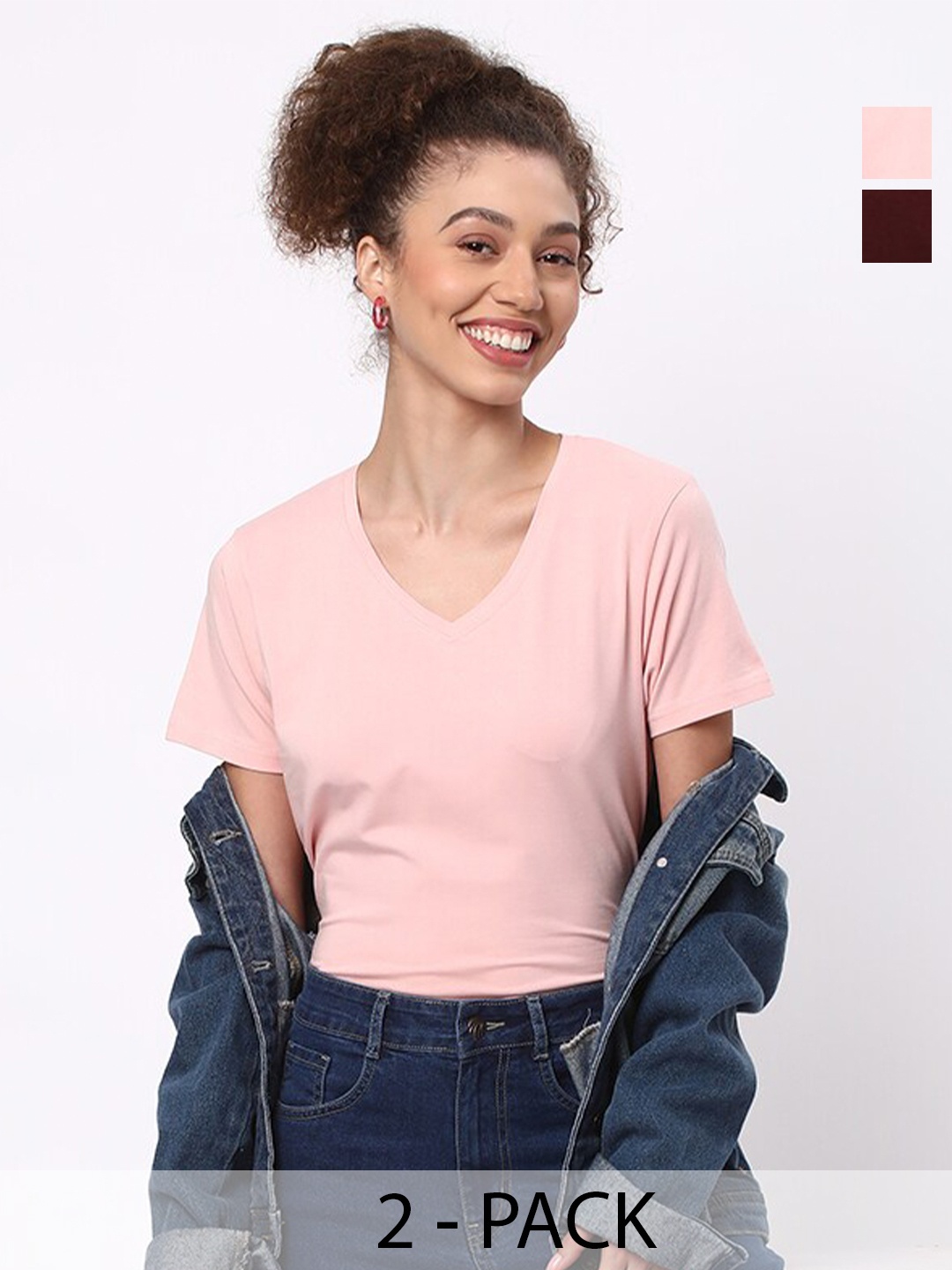 

R&B Pack Of 2 V-Neck Short Sleeves Cotton T-shirt, Maroon