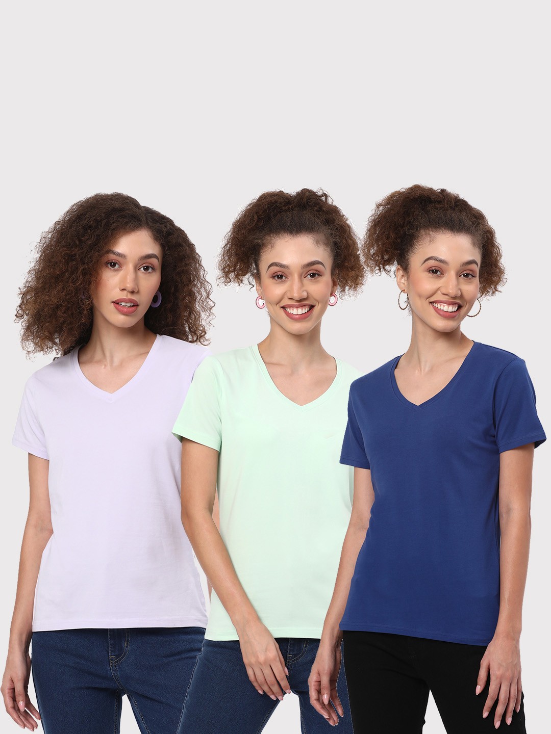 

R&B Pack Of 3 V-Neck Cotton T-shirts, Blue