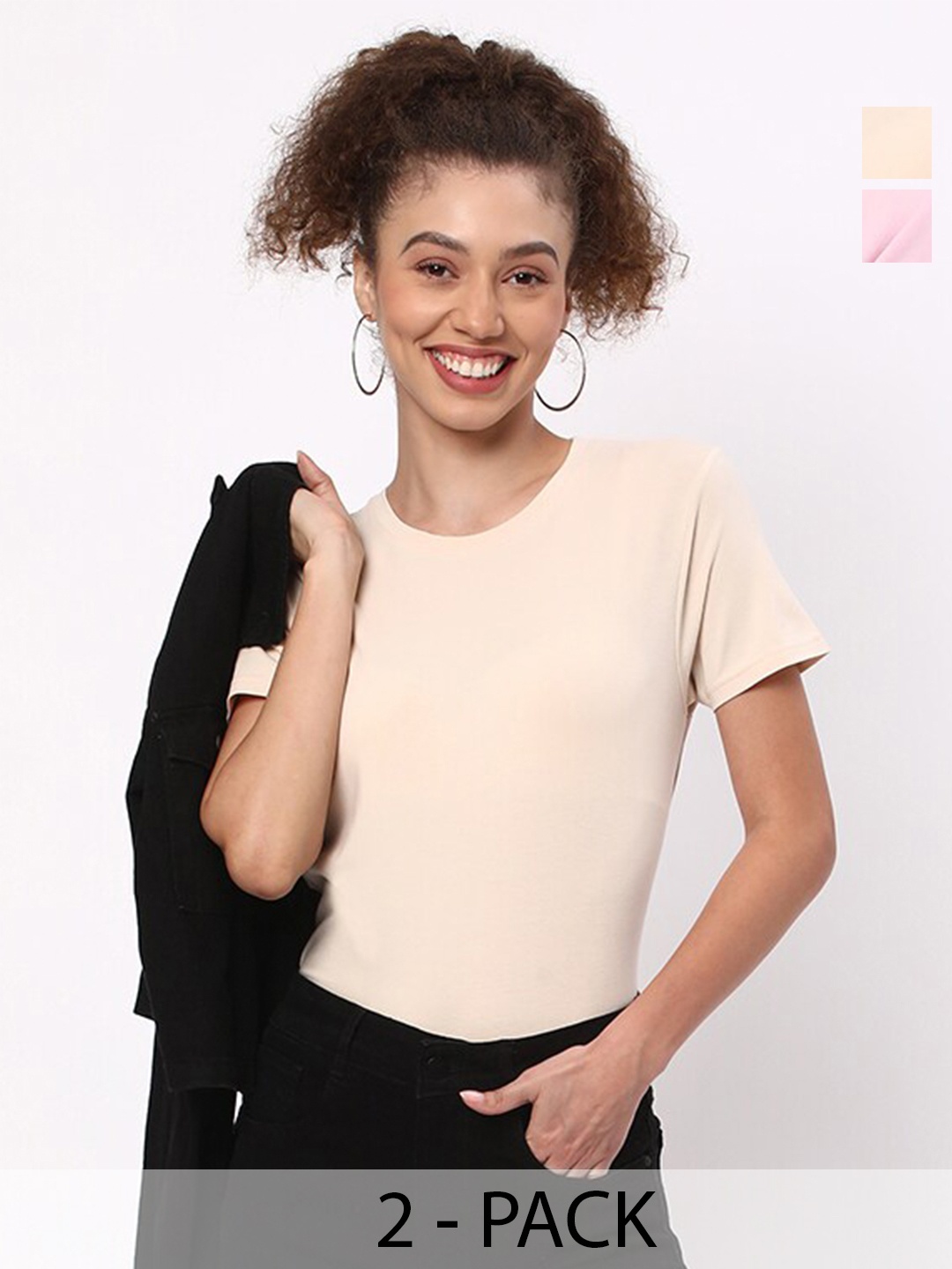 

R&B Pack Of 2 Round Neck Short Sleeves cotton T-shirt, Cream