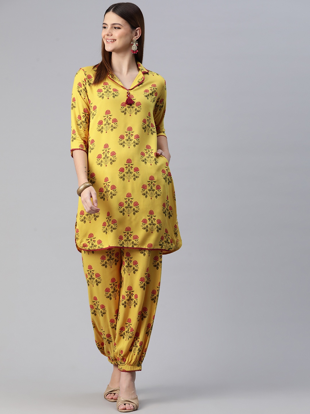 Readiprint Women Printed Ethnic Co-Ords Set, Mustard