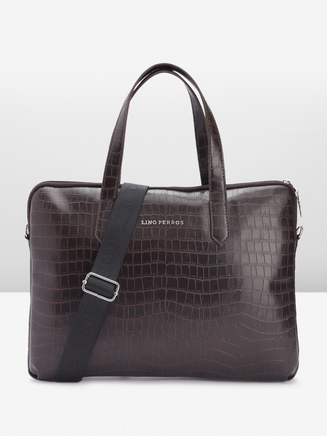 

Lino Perros Women Croc Textured Structured Laptop Bag-16 Inches, Coffee brown