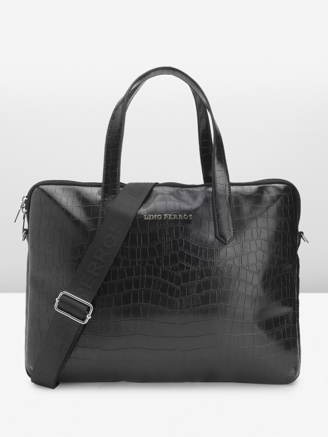 

Lino Perros Women Croc Textured Structured Laptop Bag-16 Inches, Black