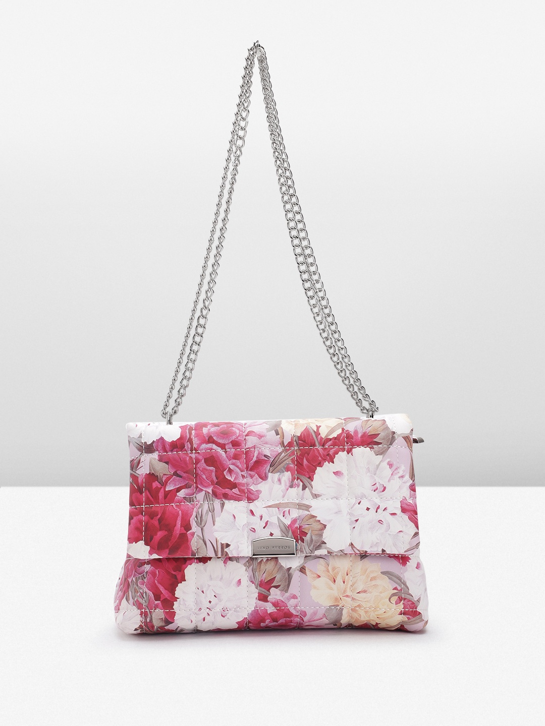 

Lino Perros Floral Printed Structured Shoulder Bag with Quilted Detail, Pink