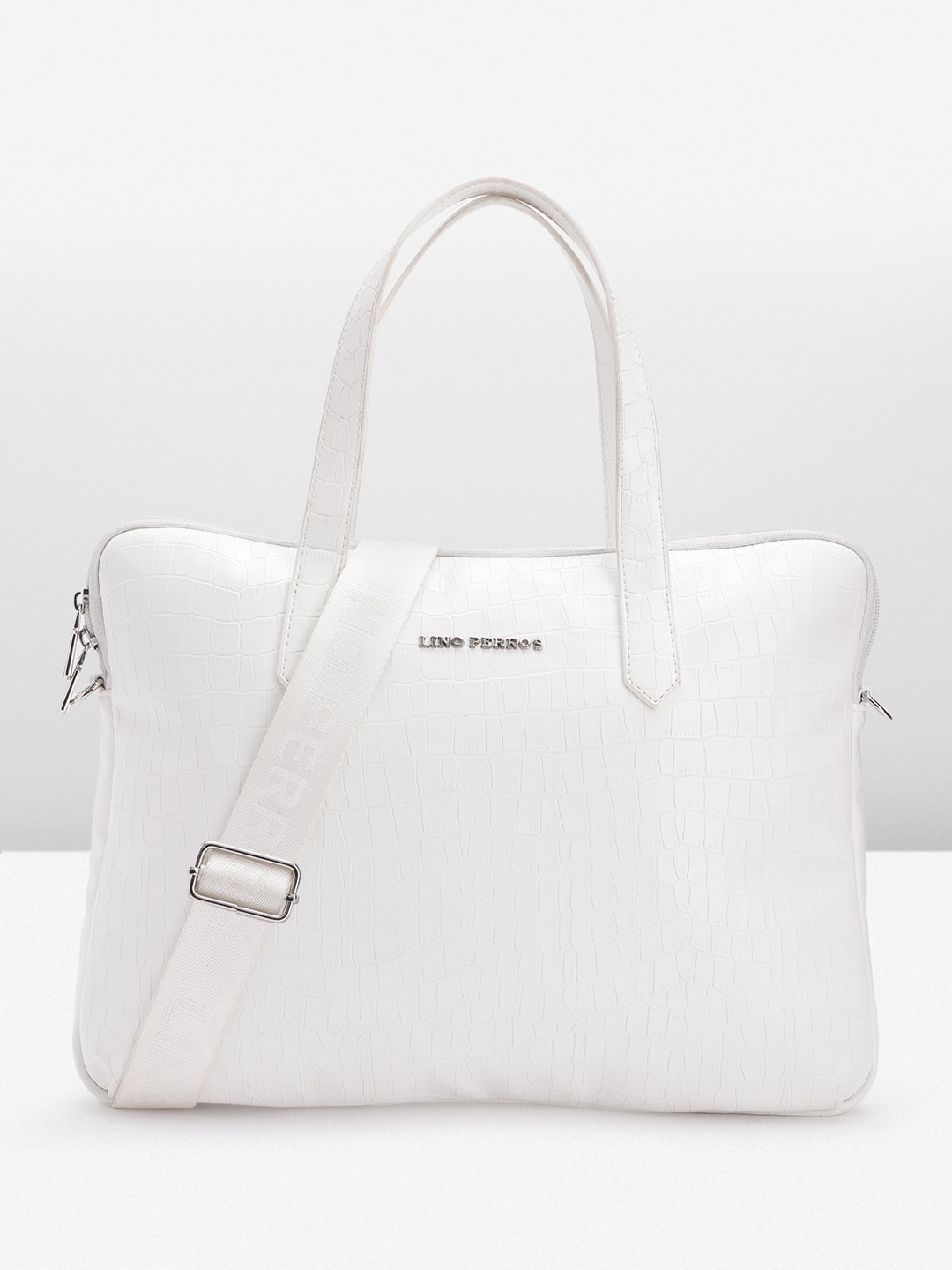 

Lino Perros Women Croc Textured Structured Laptop Bag-16 Inches, White