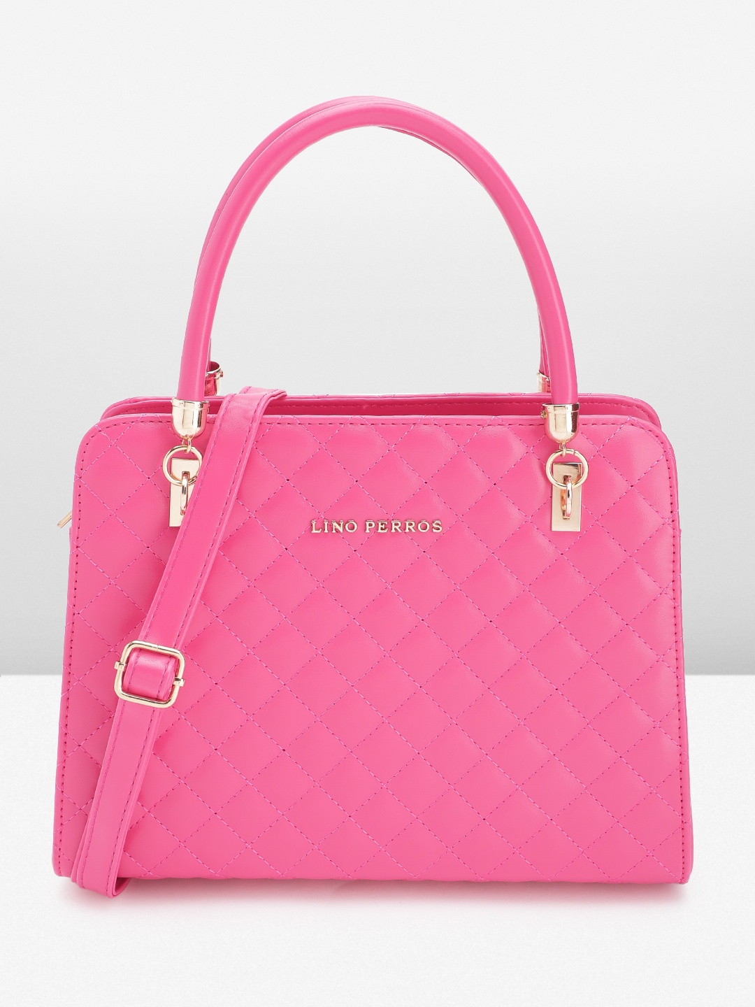 

Lino Perros Geometric Textured Structured Handheld Bag with Quilted Detail, Fuchsia