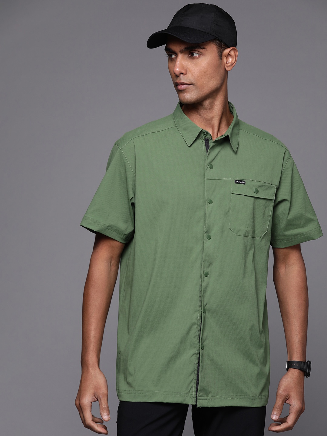 

Columbia Men Standard Landroamer Ripstop Linen Blend Casual Shirt, Green