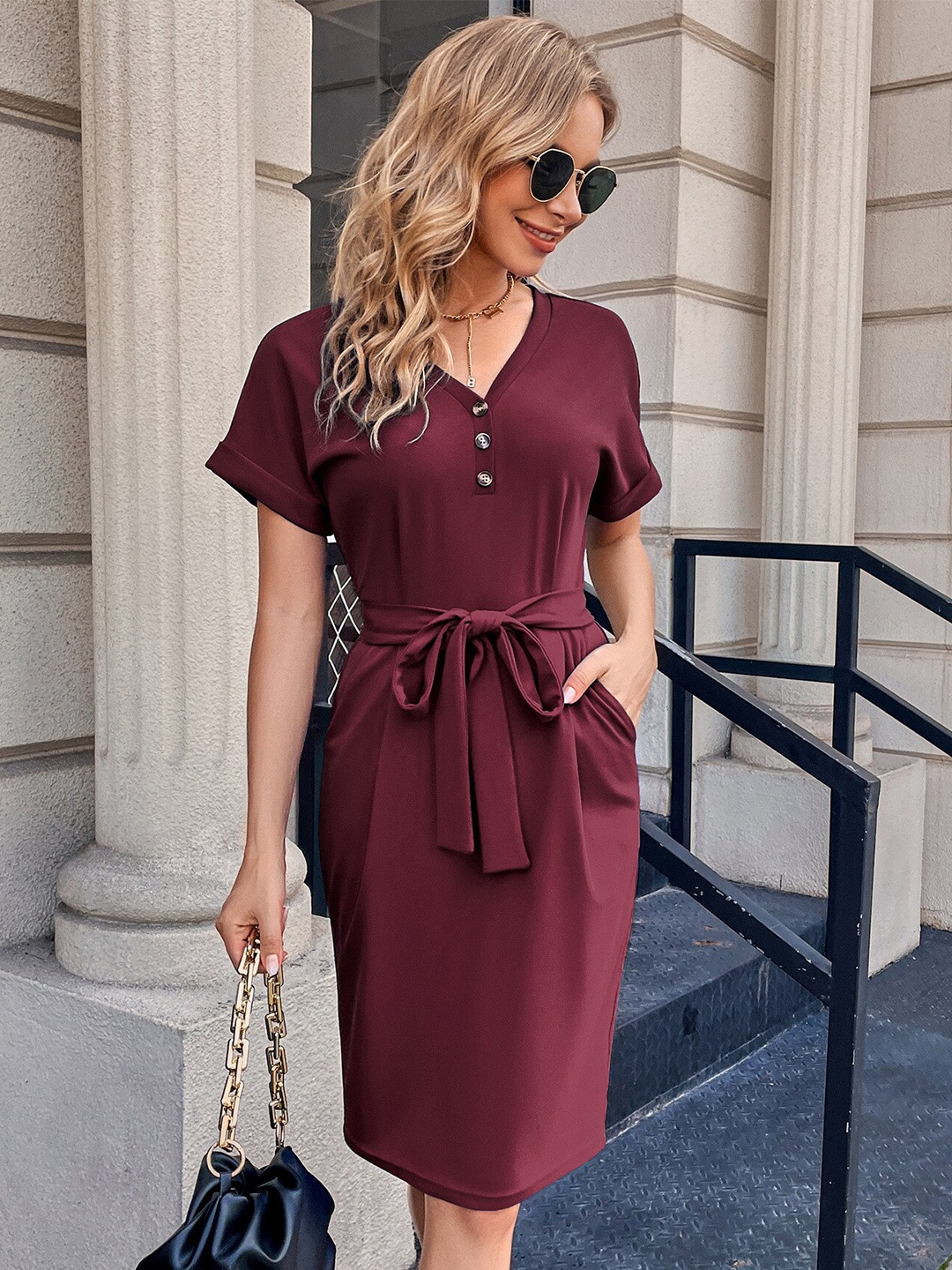 

StyleCast Magenta Extended Sleeves Knee Length A-Line Dress