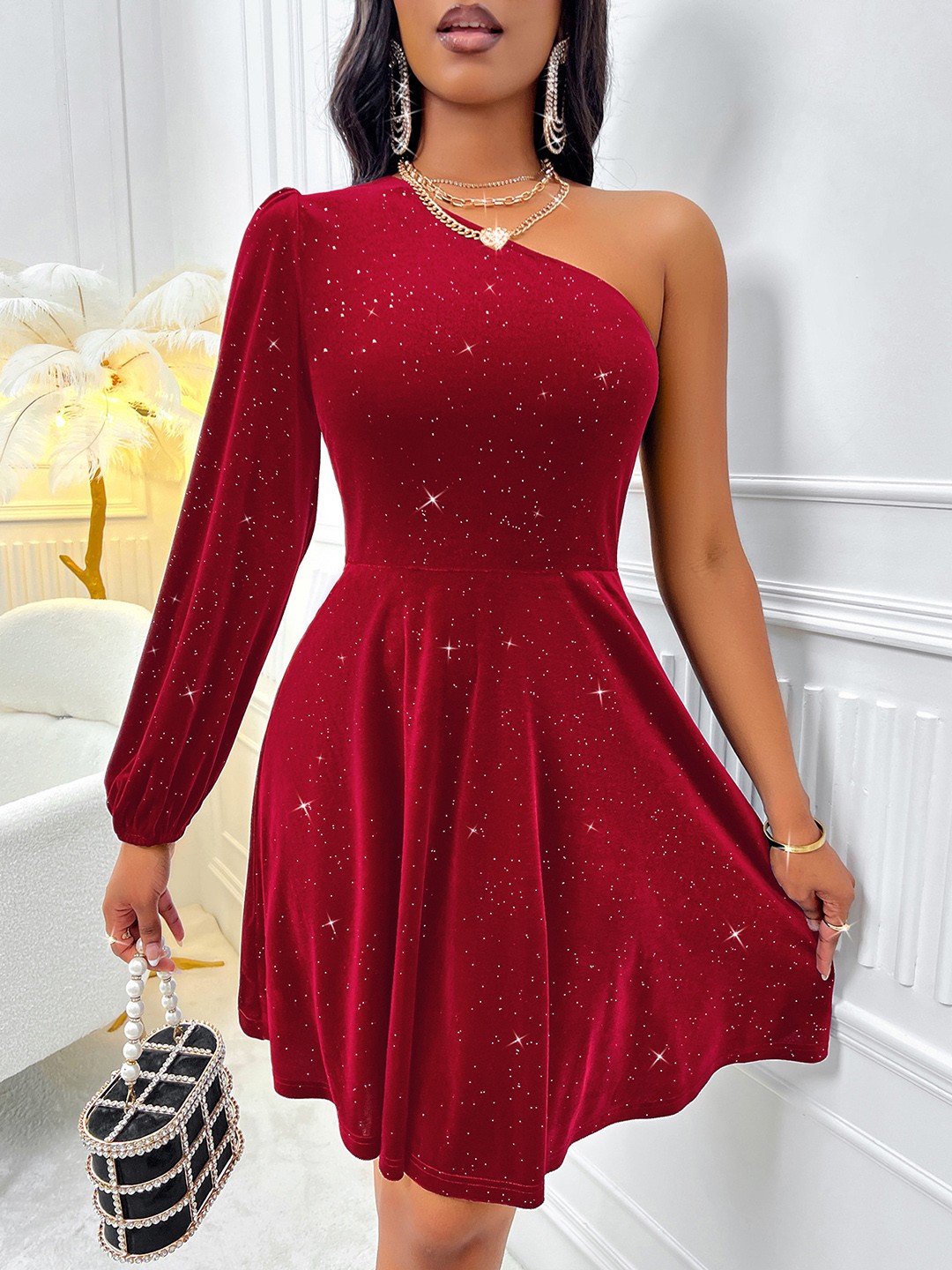 

StyleCast Maroon Shimmery Fit & Flare Dress