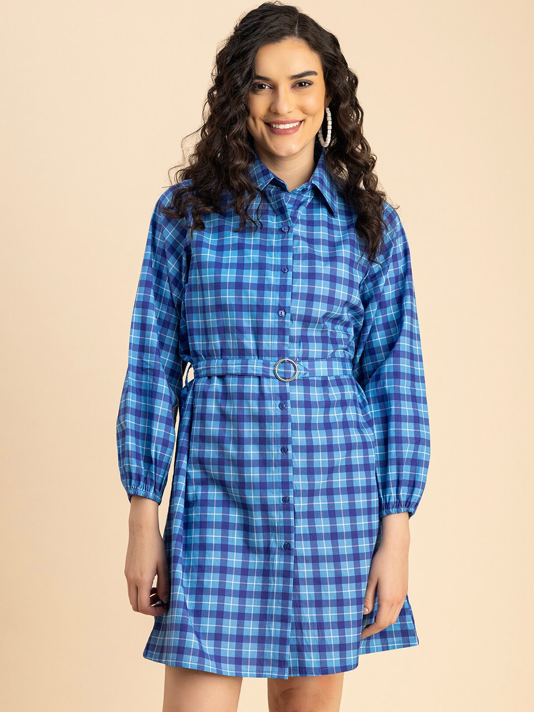 

Moomaya Checked Cotton Shirt Dress, Blue