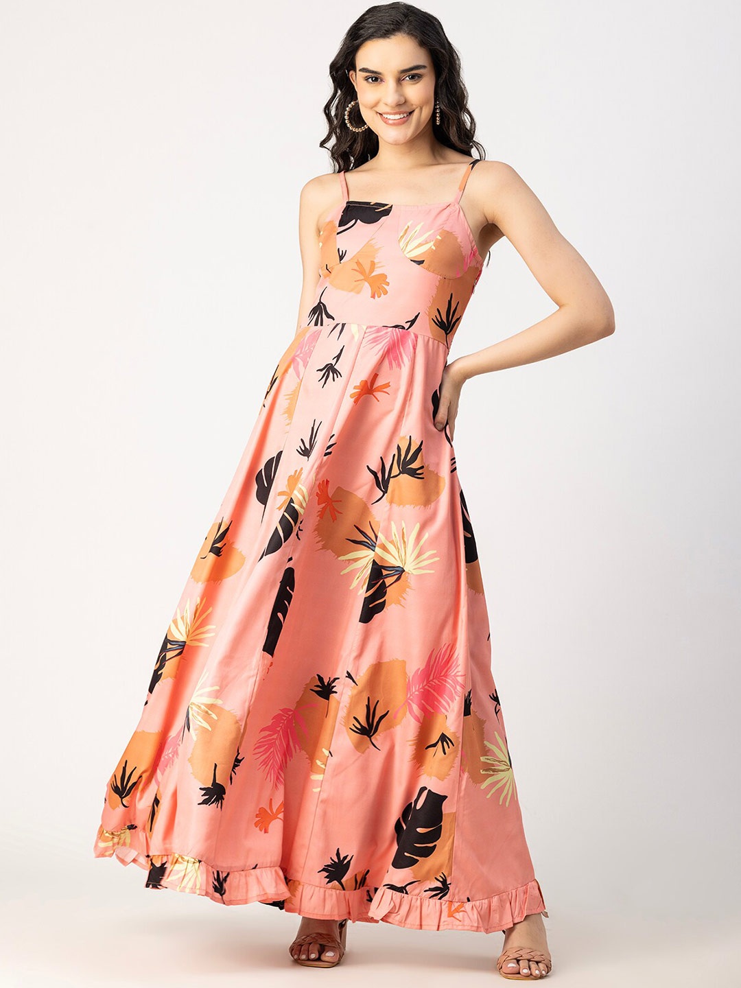 

Moomaya Floral Print Crepe Maxi Dress, Coral