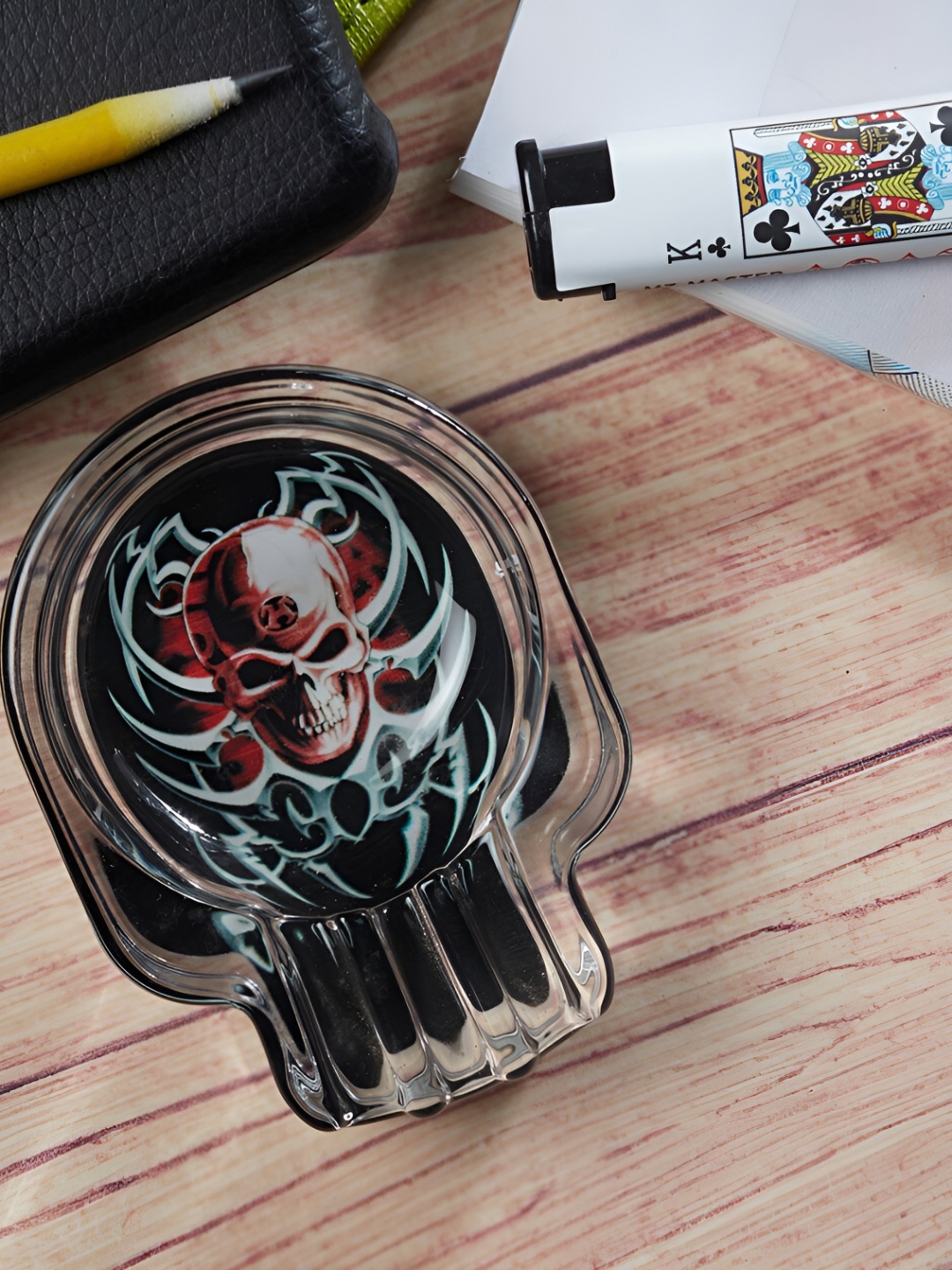 

Kookee Transparent & Black Printed Glass Ash Tray