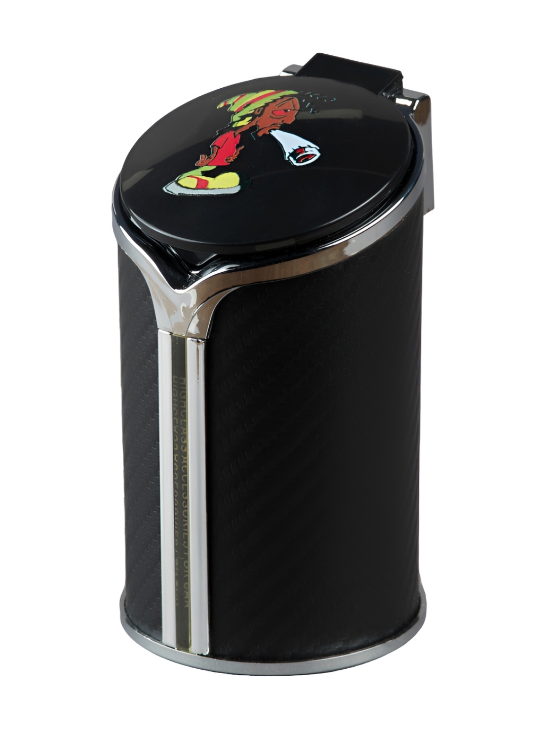 

Kookee Black Printed Bucket Shape Ash Tray With Lid and LED