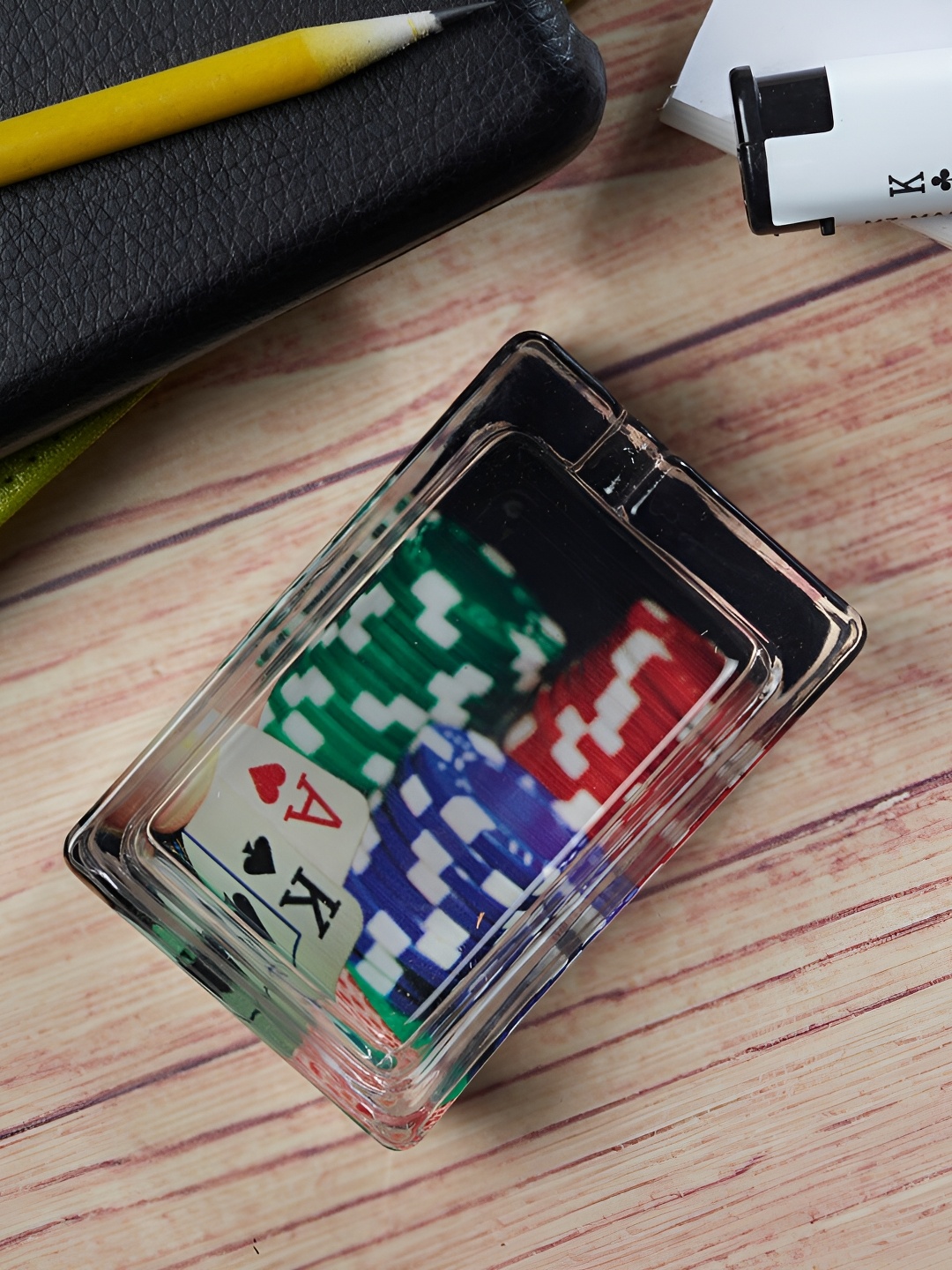 

Kookee Transparent & Black Printed Glass Ash Tray