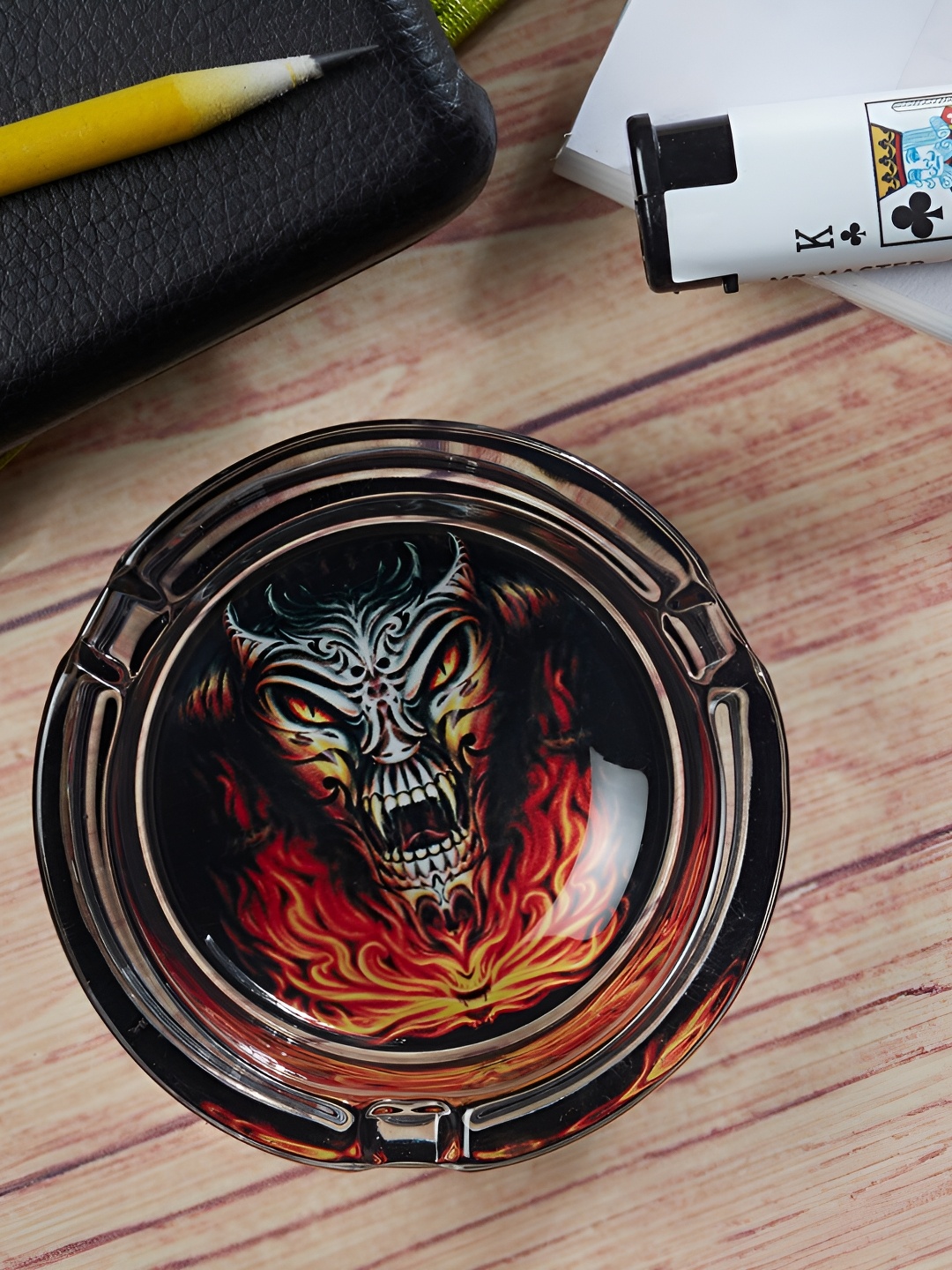 

Kookee Yellow & Red Printed Round Ash Tray