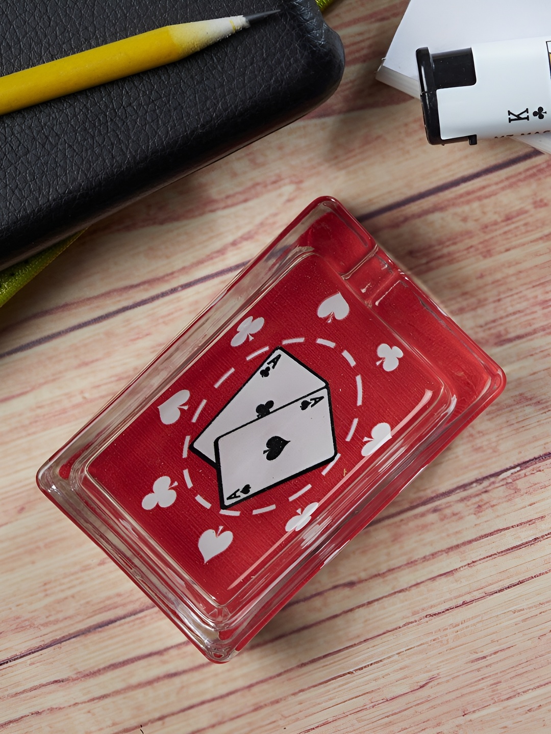 

Kookee Transparent & Red Printed Glass Ash Tray