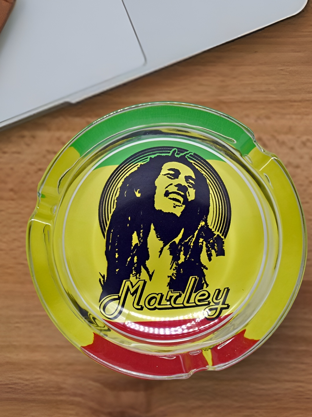 

Kookee Transparent & Green Printed Round Glass Ash Trays