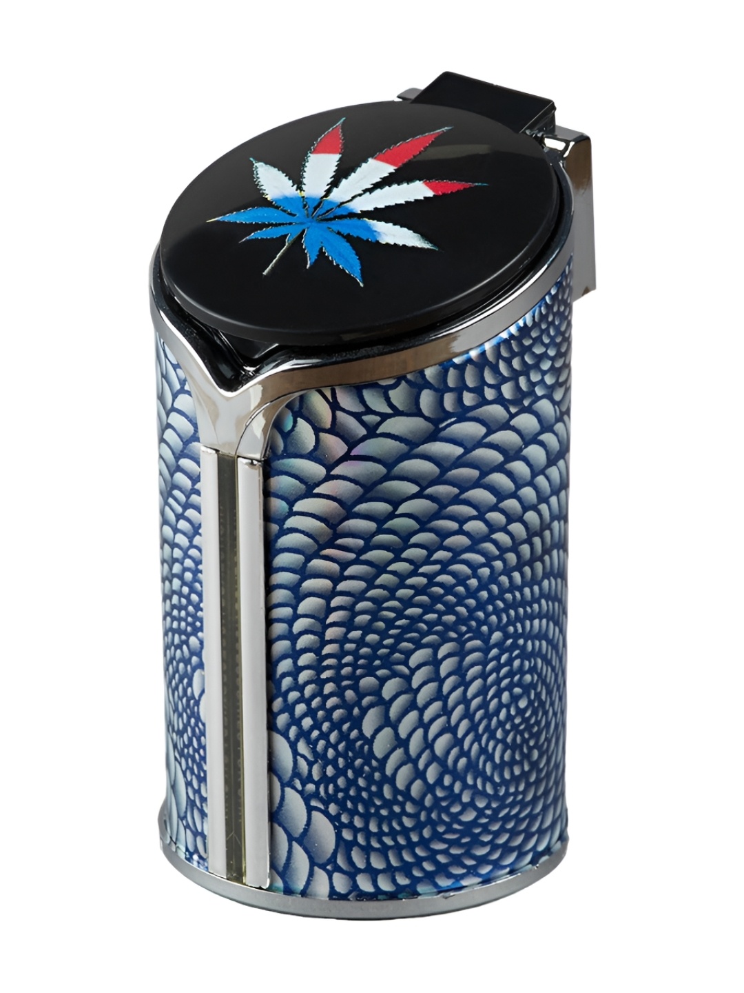

Kookee Blue & Sliver Printed Tin Car Ashtray Bucket