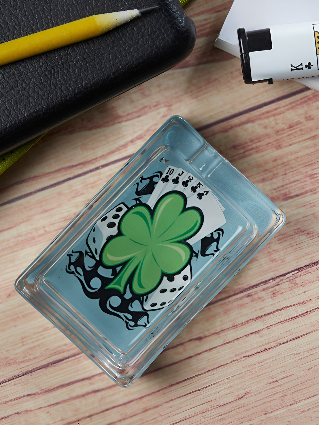 

Kookee Transparent & Green Printed Glass Ash Tray