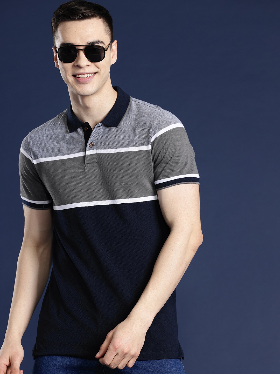 

Mast & Harbour Men Colourblocked Polo Collar T-shirt, Charcoal