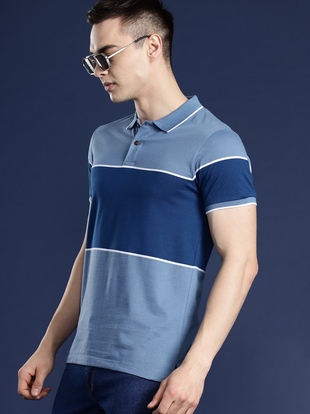 

Mast & Harbour Men Colourblocked Polo Collar T-shirt, Blue