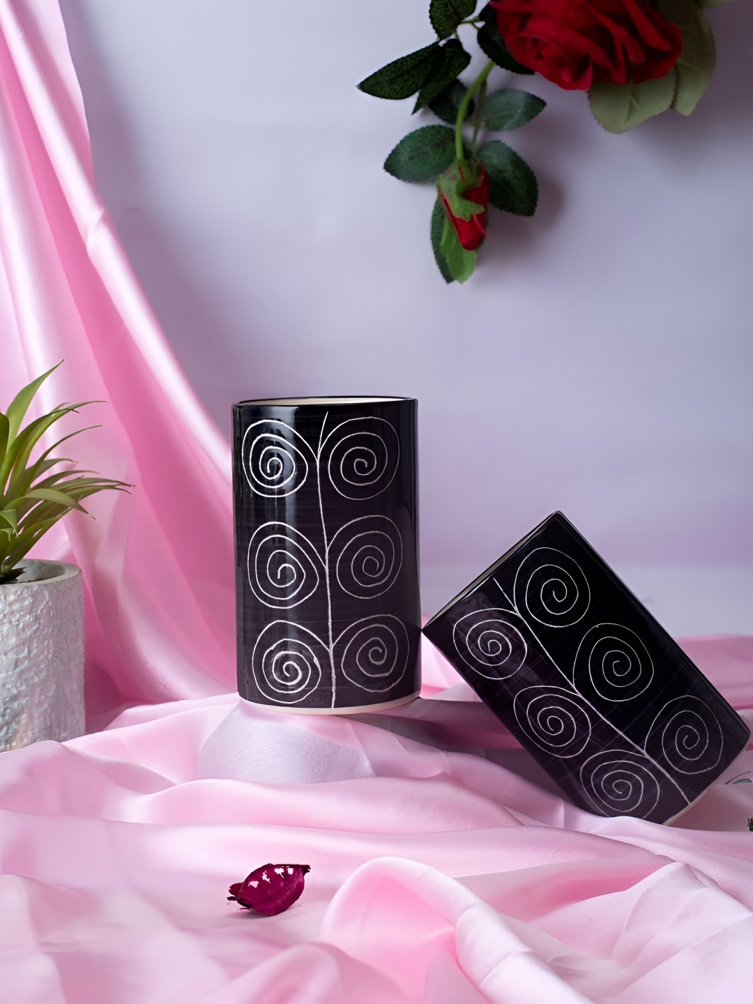 

caffeine Black 2 Pieces Printed Ceramic Water Glasses 300ml