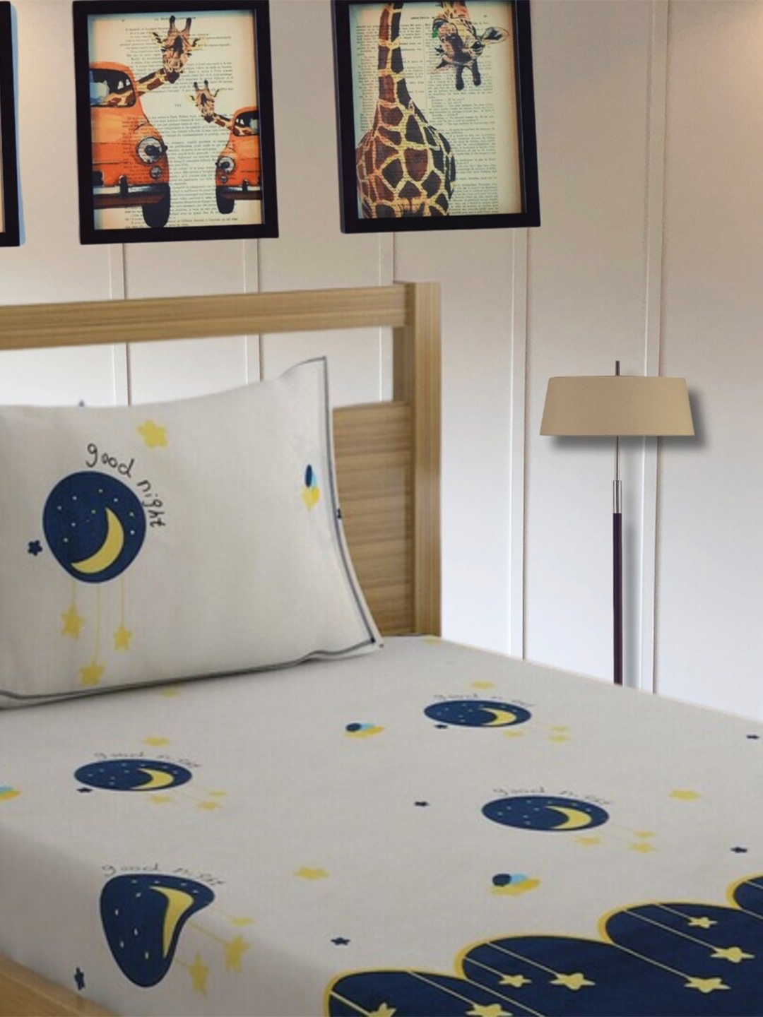 

Bajo's Navy Blue & Yellow Geometric 210 TC Single Bedsheet With 1 Pillow Covers