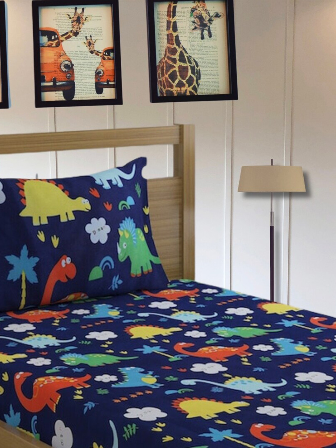 

Bajo's Navy Blue & Yellow Graphic 210 TC Single Bedsheet With 1 Pillow Covers