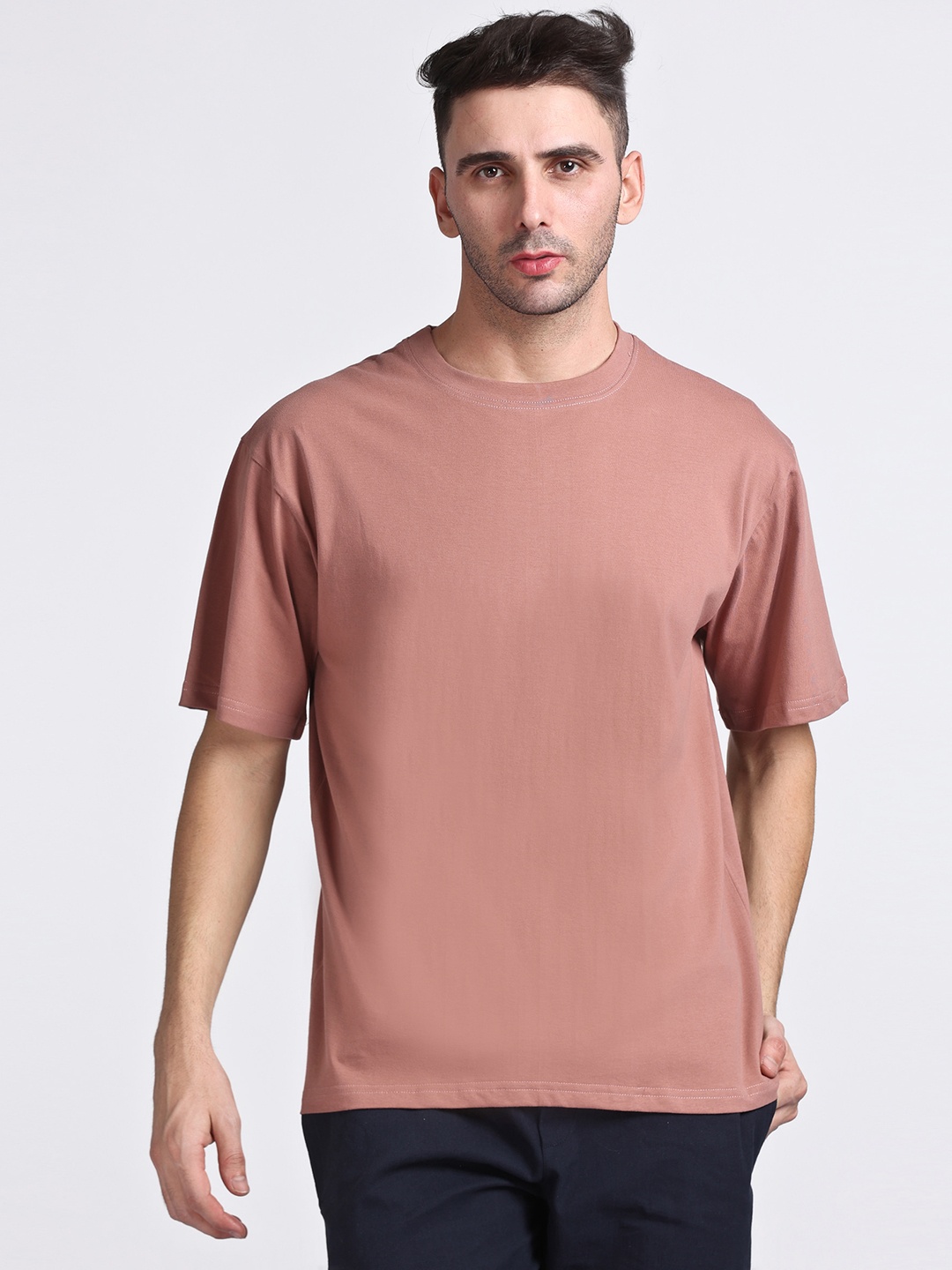 

HILLBERG Printed Round Neck Drop Shoulder Loose Fit Cotton T-shirt, Rust