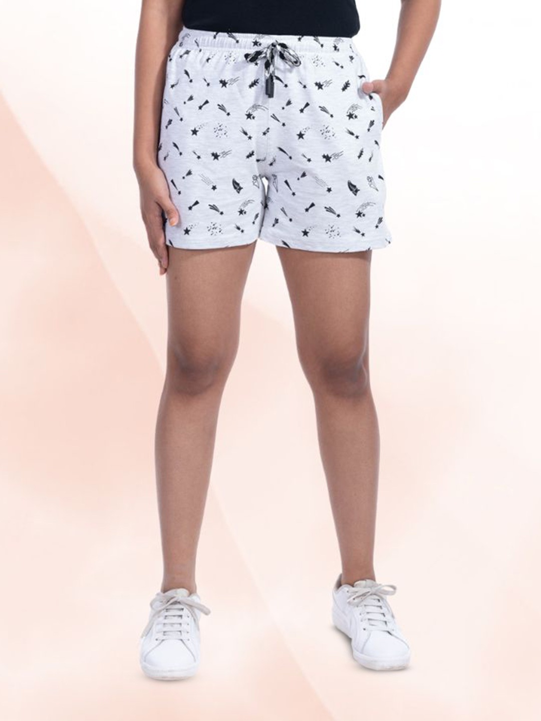 

Style Club Women Conversational Printed Mid Rise Cotton Chino Shorts, Grey