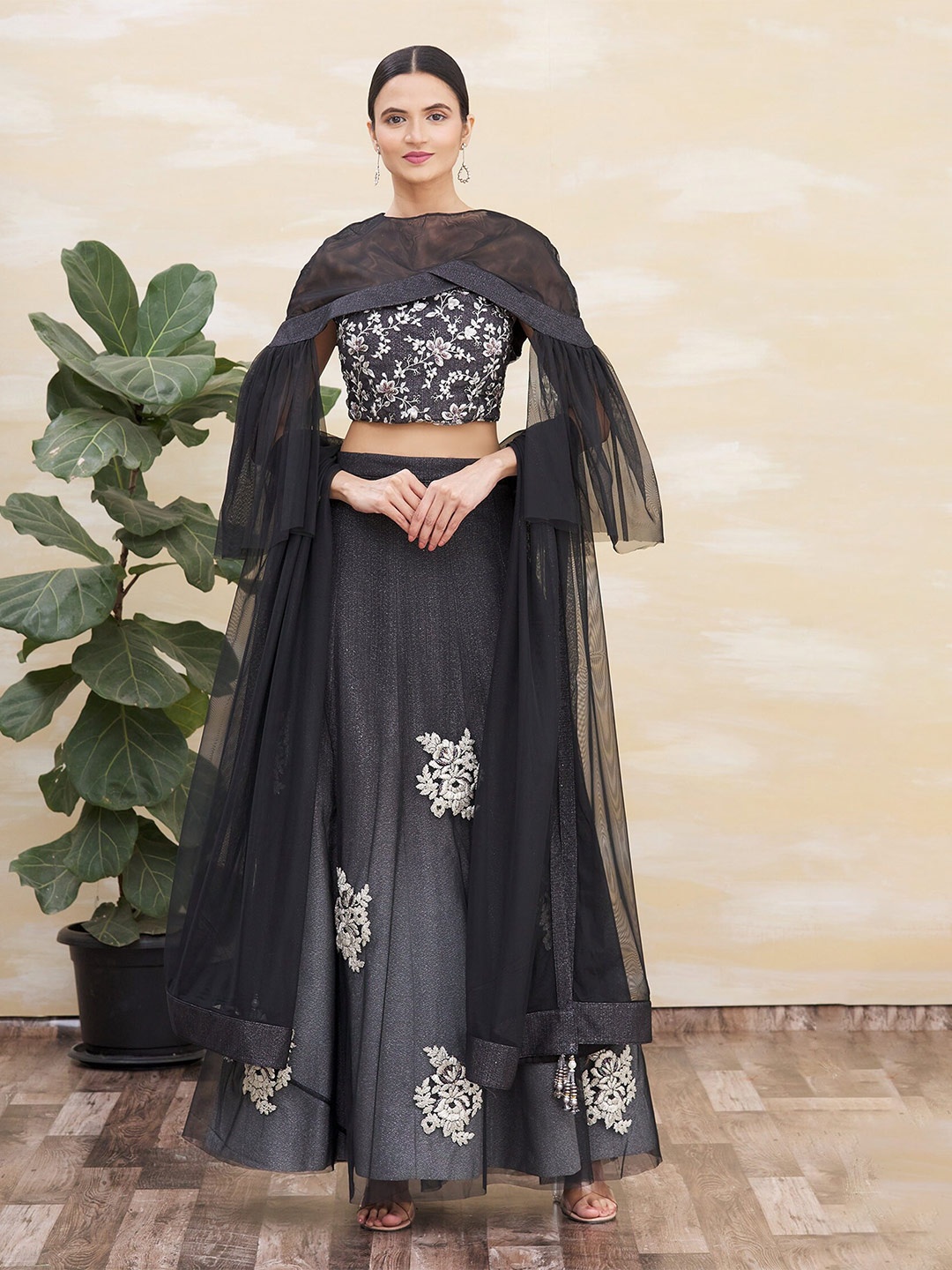 

Sangria Embroidered Ready to Wear Lehenga Choli, Black