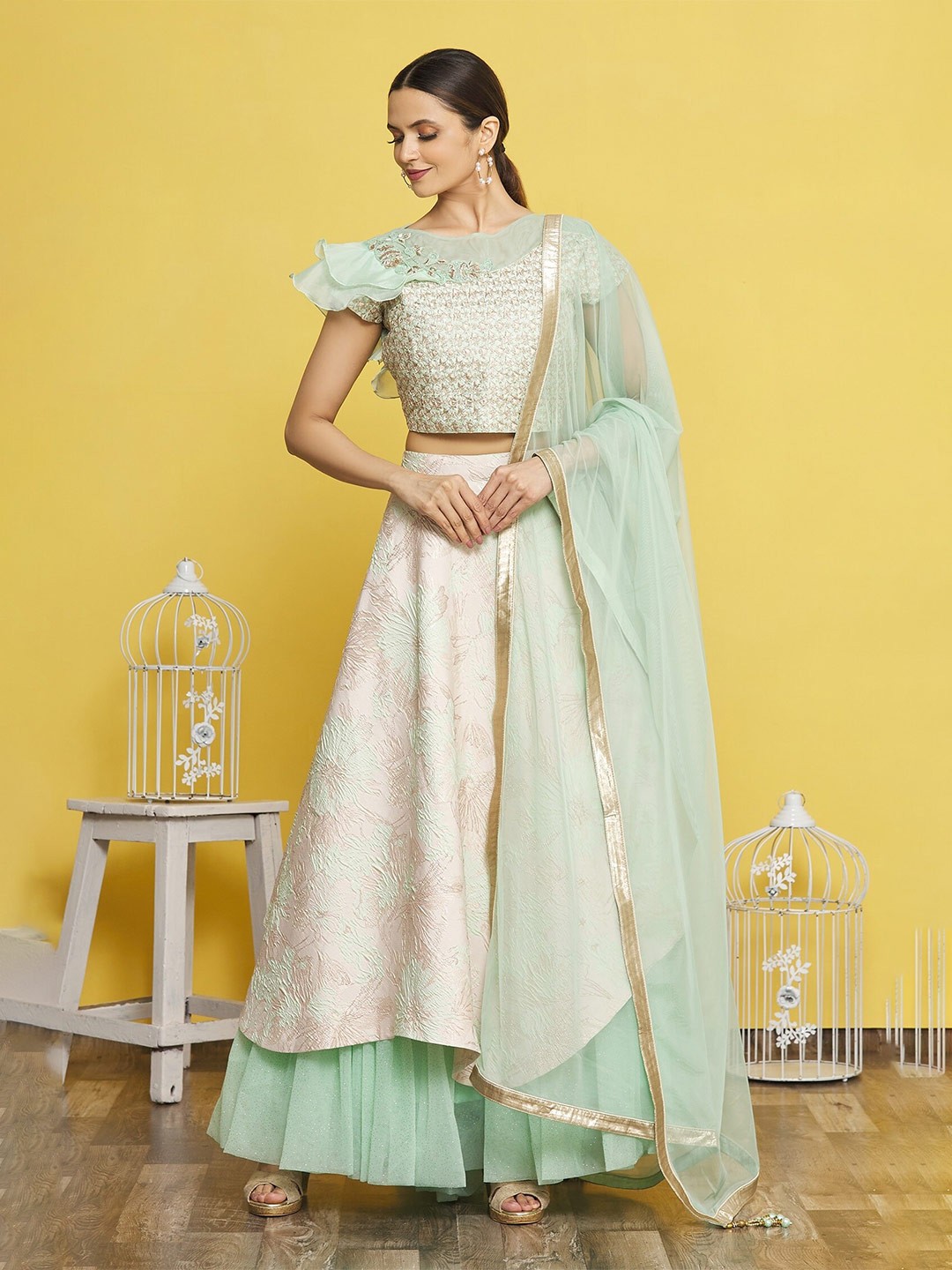 

Sangria Embroidered Semi-Stitched Lehenga Choli & Dupatta, Beige
