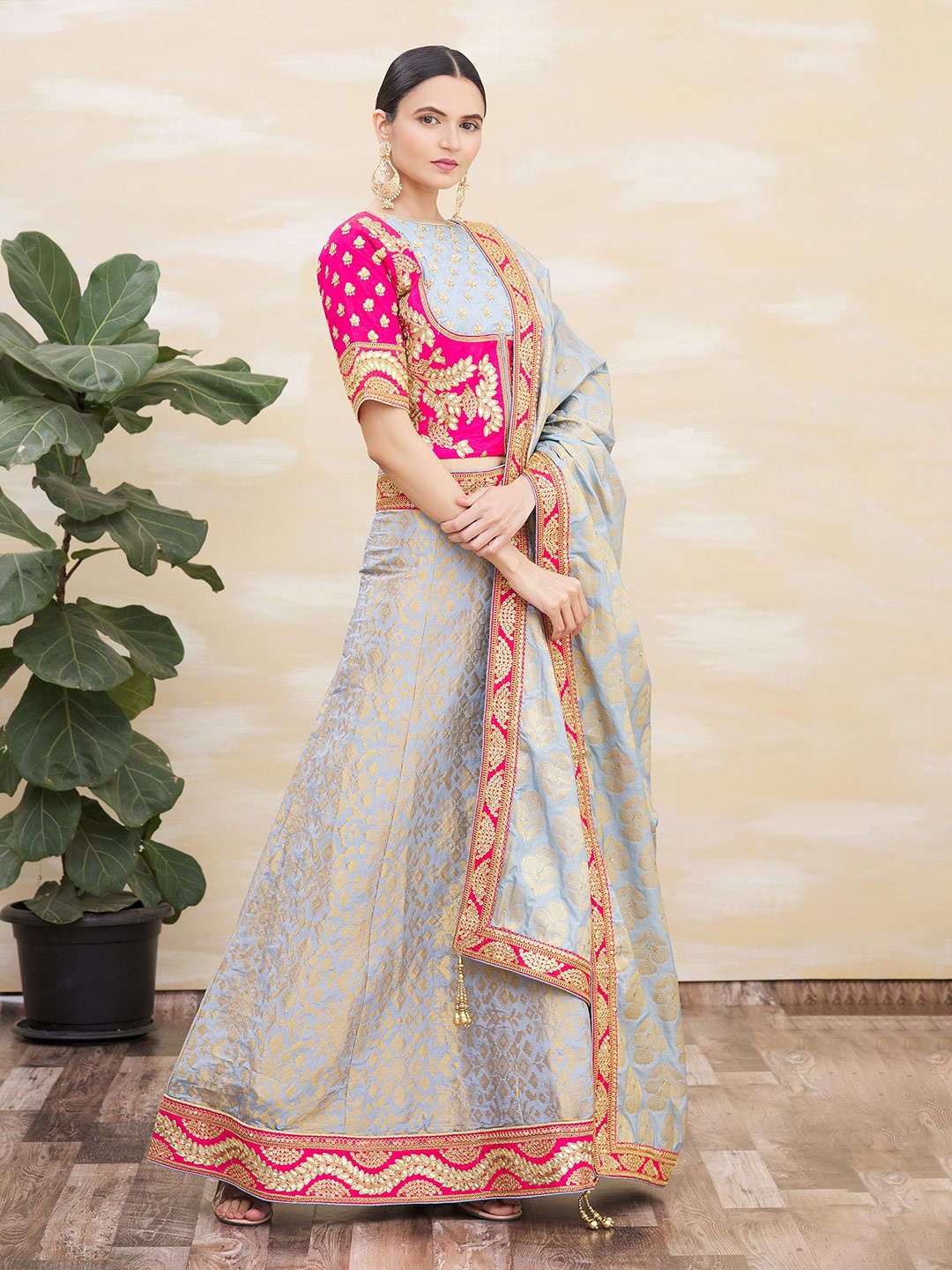 

Sangria Embroidered Semi Stitched Lehenga Choli With Dupatta, Grey