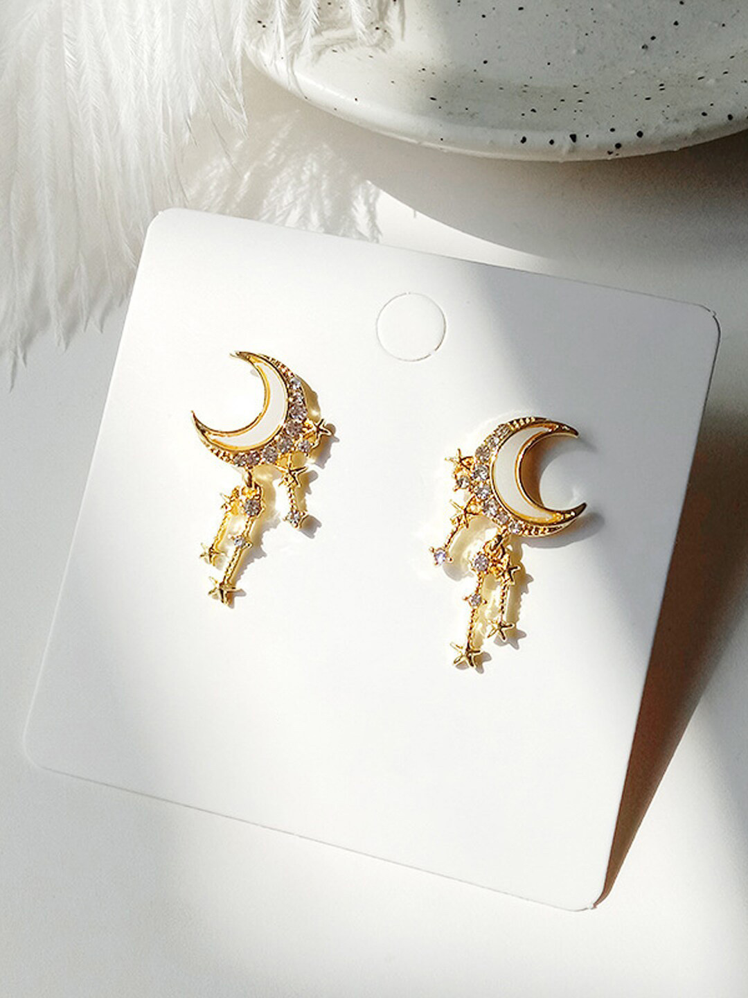 

VAGHBHATT Gold-Plated Crescent Shaped Drop Earrings
