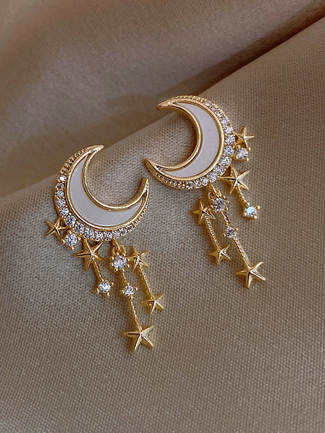 

VAGHBHATT Crescent Shaped Gold-Plated Drop Earrings