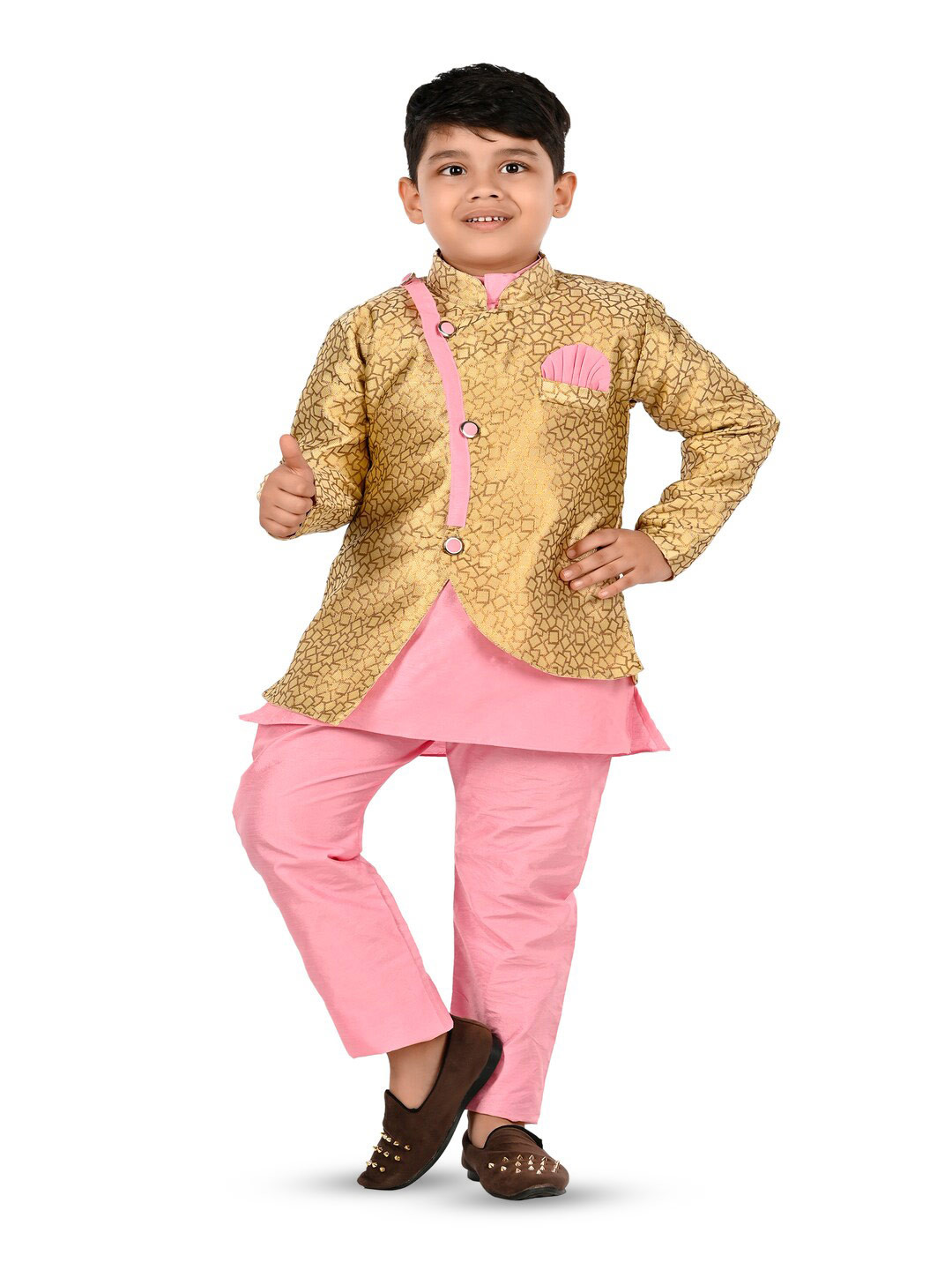 

BAESD Boys Gold-Toned Mandarin Collar Straight Kurta with Trousers