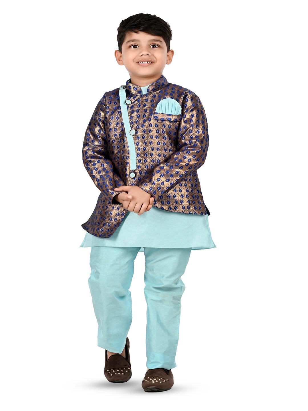 

BAESD Boys Mandarin Collar Long Sleeves Regular Kurta with Trousers, Navy blue