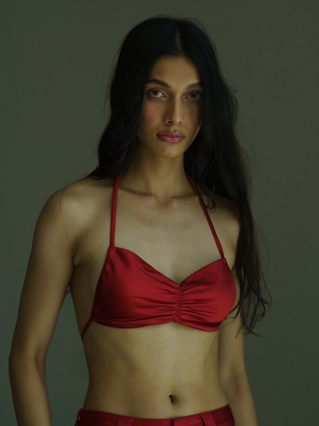 

Bonkers Corner Shoulder Straps Opaque Fitted Crop Top, Red
