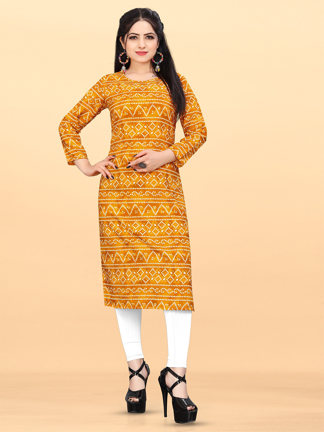 

PYARI - A style for every story Bandhani Printed Straight Kurta, Mustard