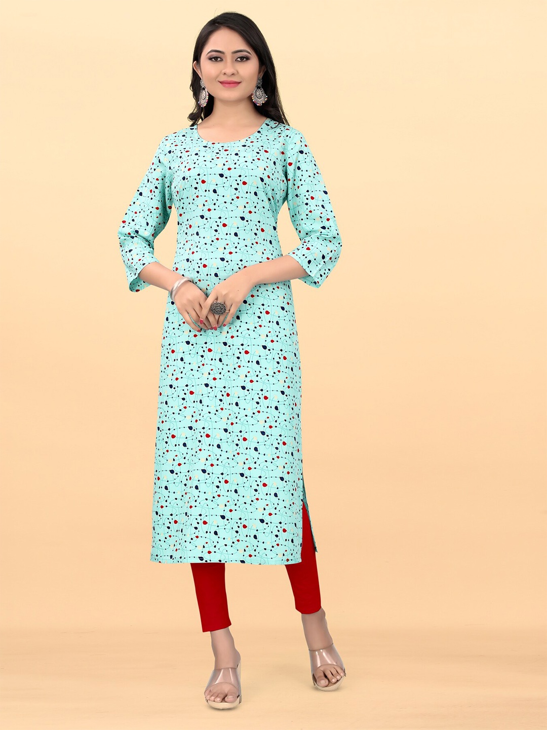 

PYARI - A style for every story Abstract Printed Round Neck Straight Kurta, Green