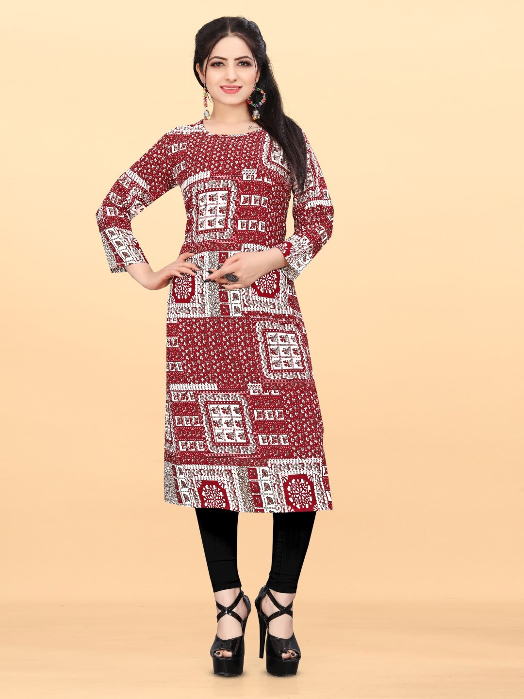 

PYARI - A style for every story Ethnic Motifs Printed Straight Kurta, Maroon