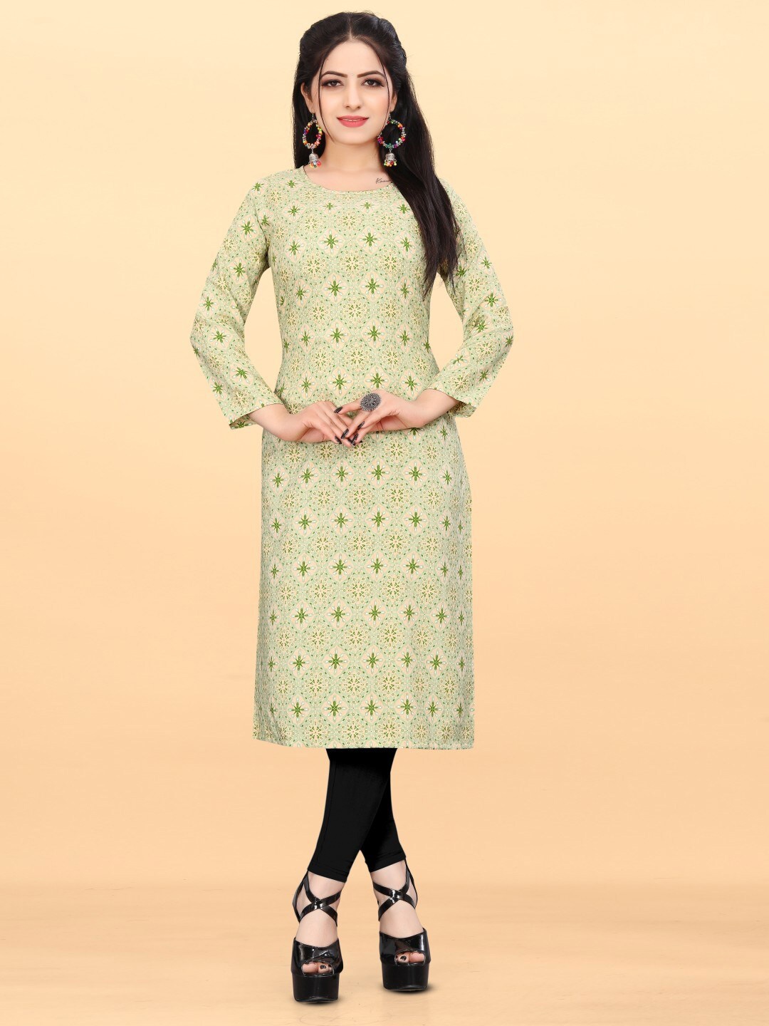 

PYARI - A style for every story Floral Printed Straight Kurta, Green