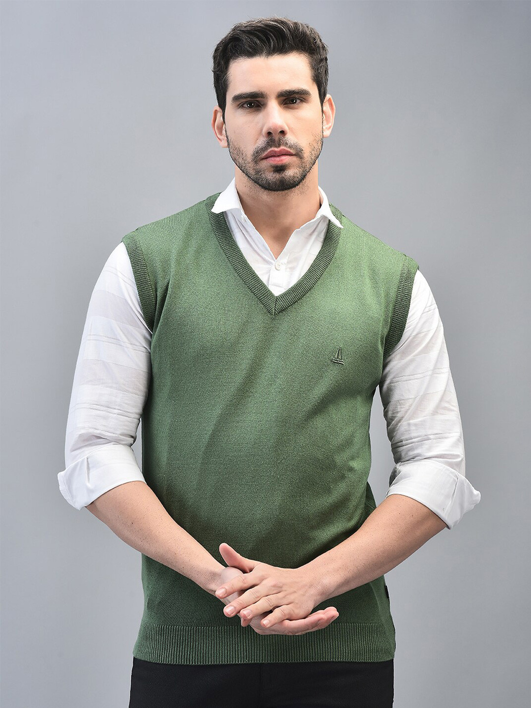 

CANOE Sleeveless V-Neck Ribbed Casual Sweater Vest, Green