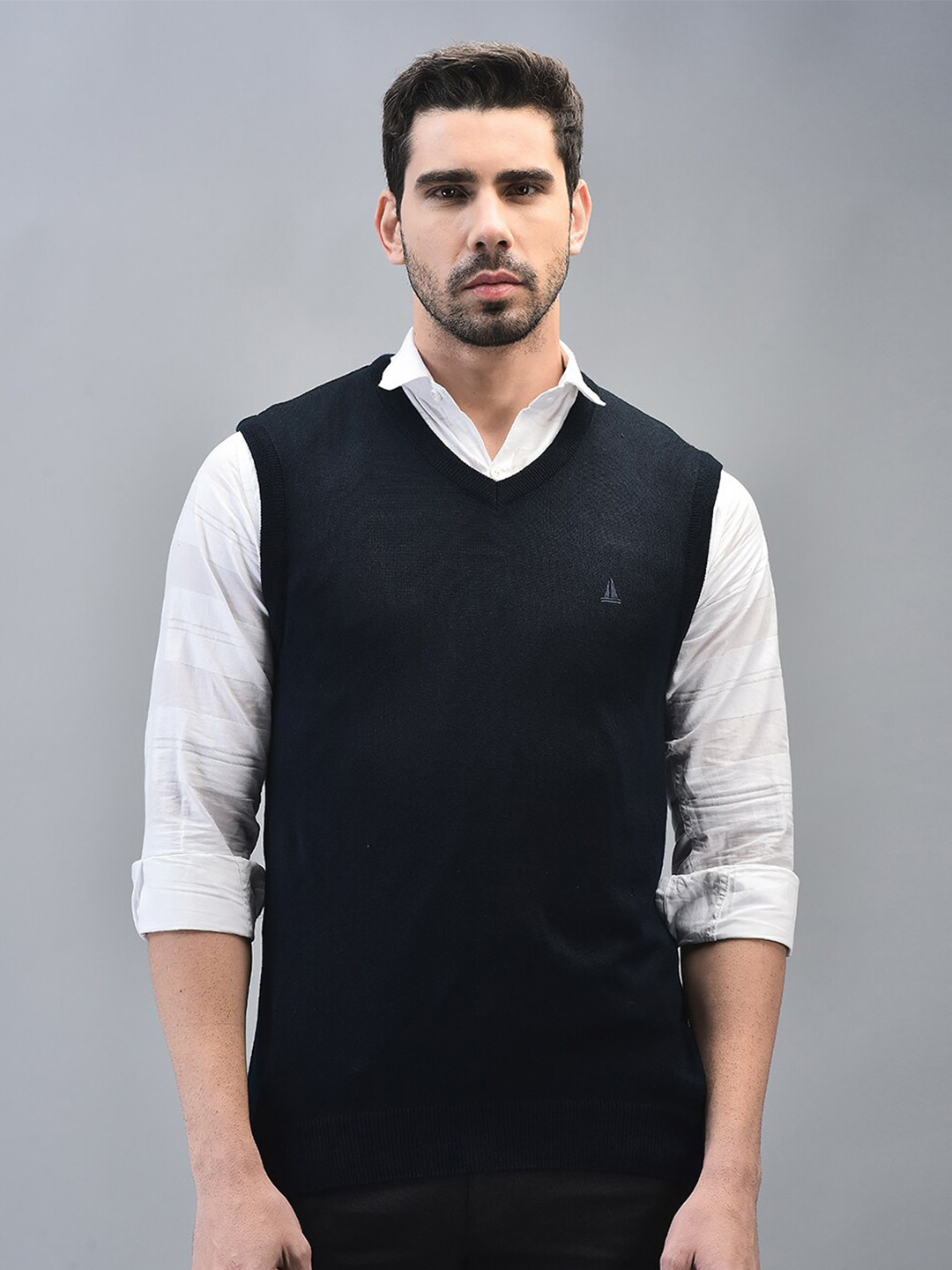

CANOE Sleeveless V-Neck Ribbed Casual Sweater Vest, Navy blue