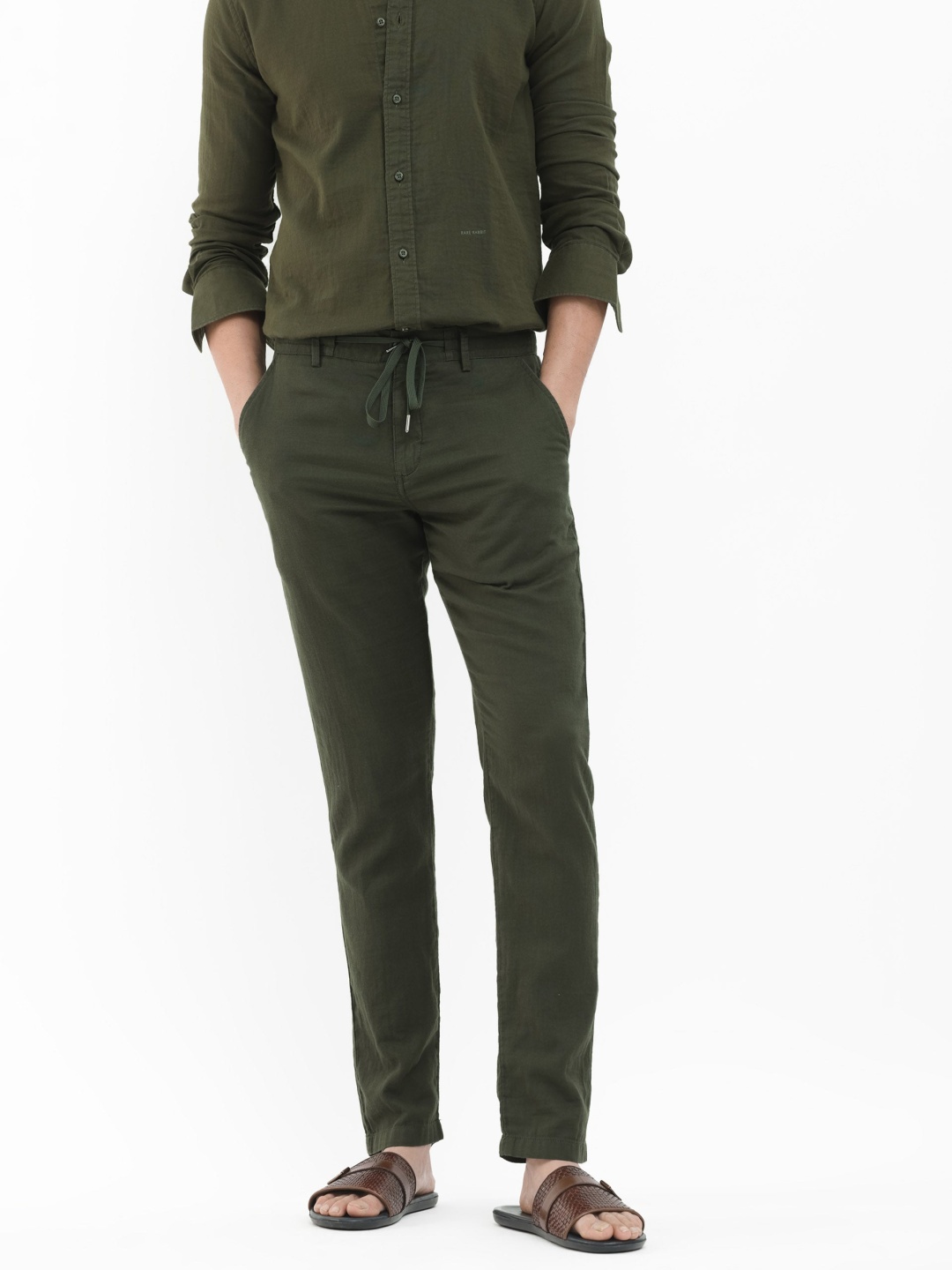 

RARE RABBIT Men Cotton Trousers, Olive