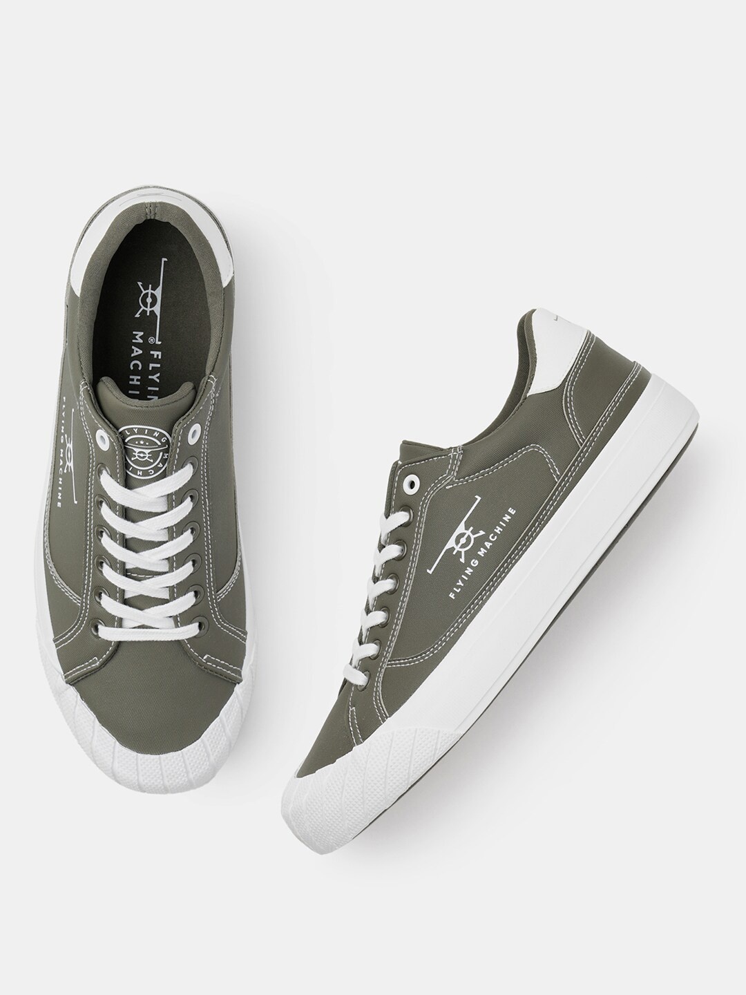 

Flying Machine Men Round Toe Lace-Ups Sneakers, Olive