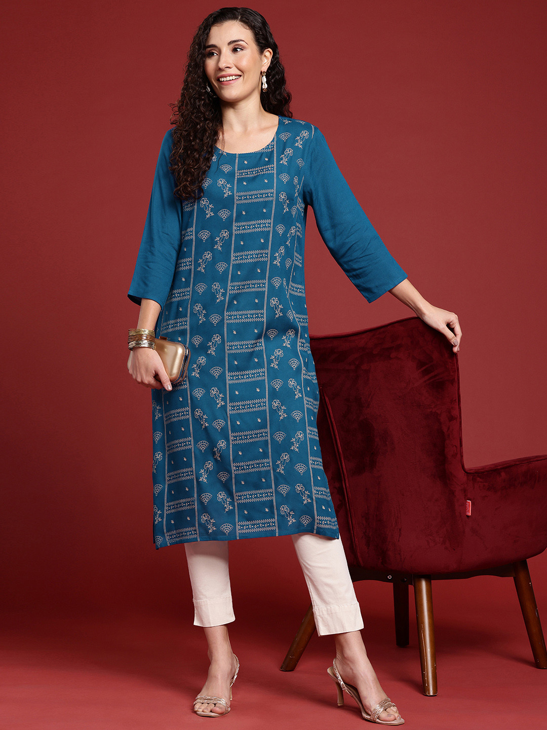 

Anouk Women Ethnic Motifs Printed Straight Kurta, Blue
