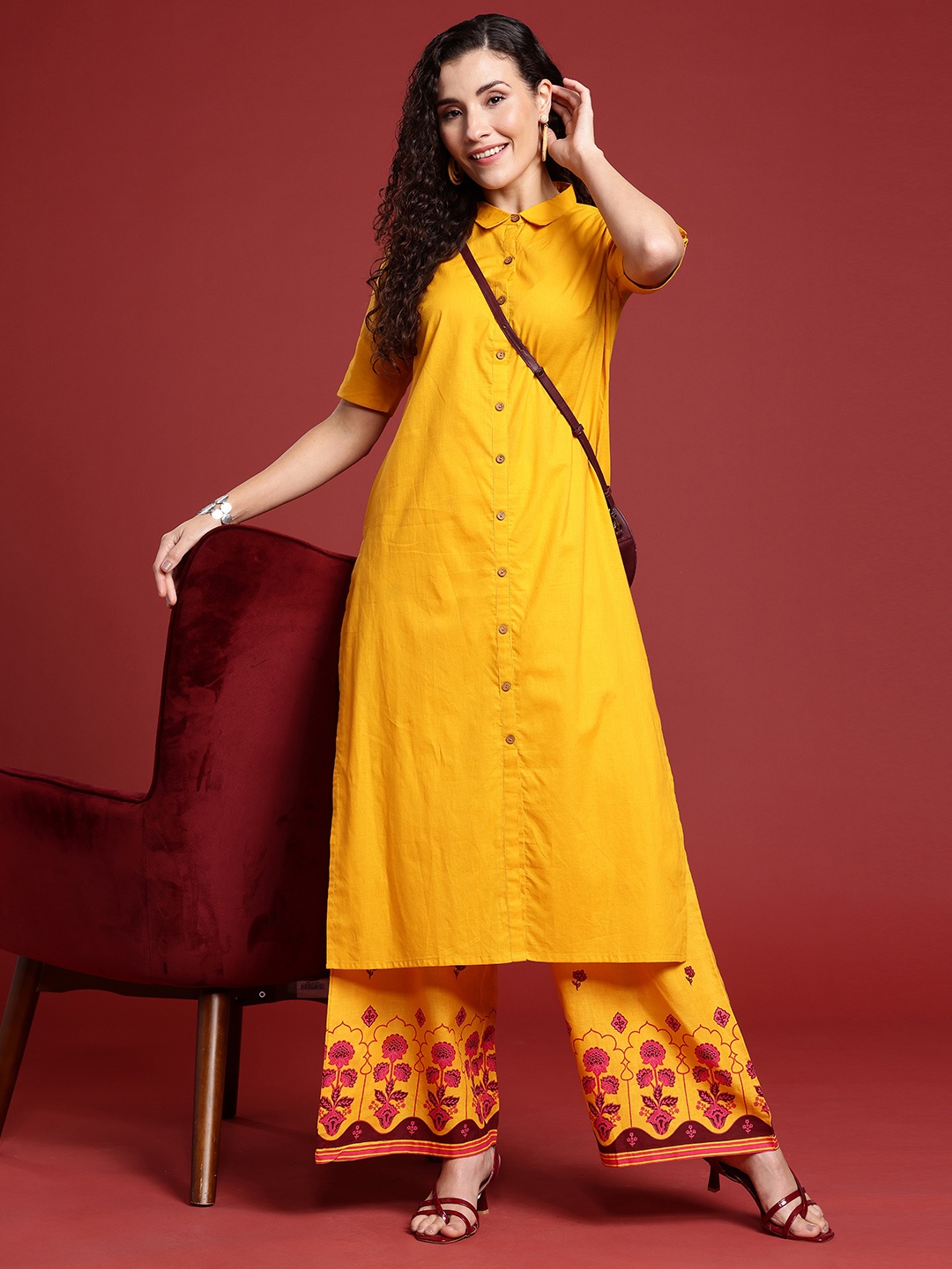 

Anouk Pure Cotton Fusion Kurta with Palazzos, Yellow