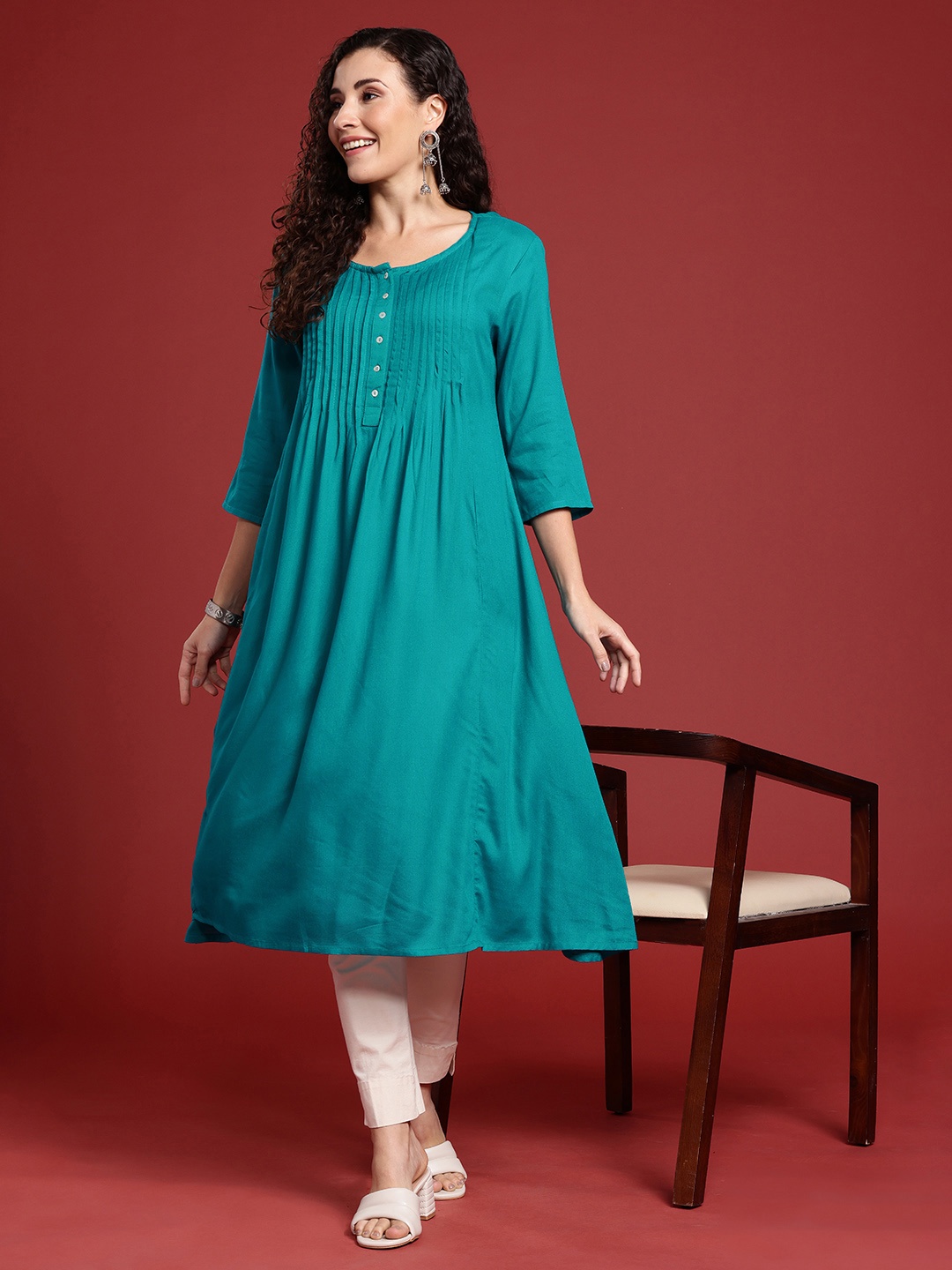 Anouk Women Solid A-Line Kurta, Blue