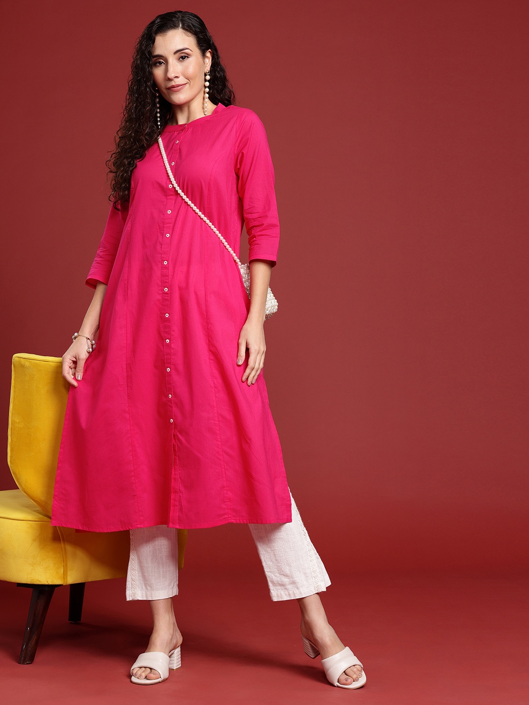 

Anouk Women Solid A-Line Kurta, Pink