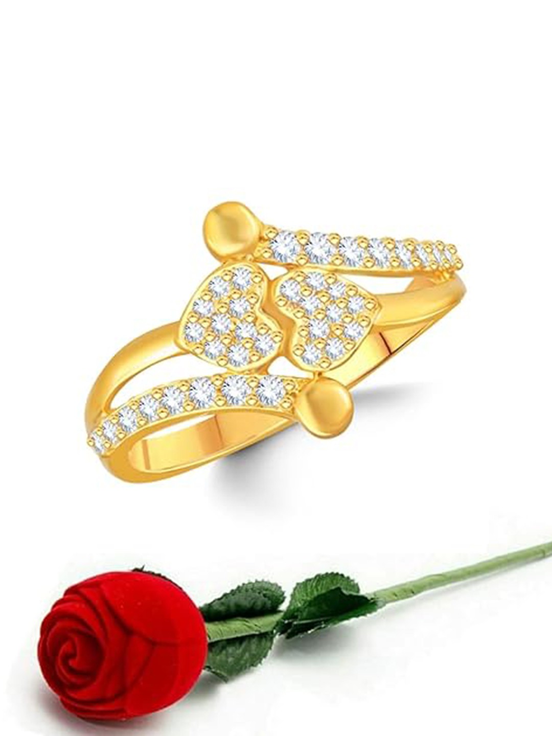 

Vighnaharta Gold-Plated Cubic Zirconia Studded Adjustable Finger Ring